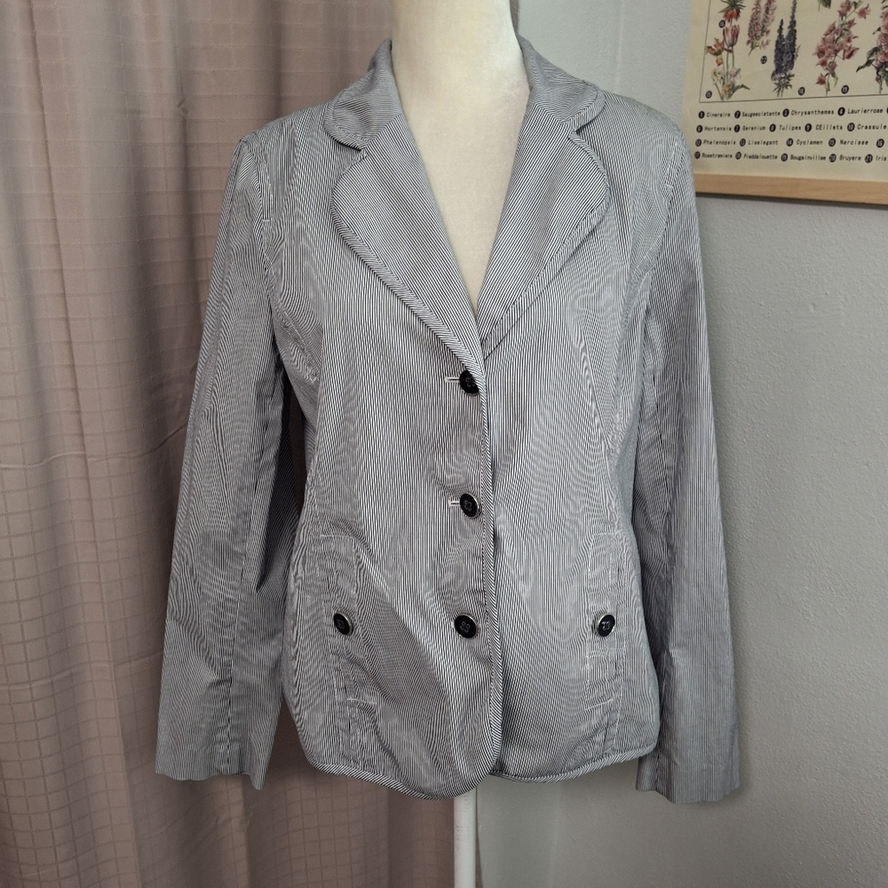 Rafaella Gray White Pinstripe Lightweight Cropped Lined Jacket Size 14